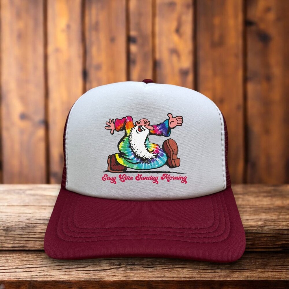 Easy Like Sunday Morning Mens Trucker Hat Maroon Keep On Trucking Ball Cap